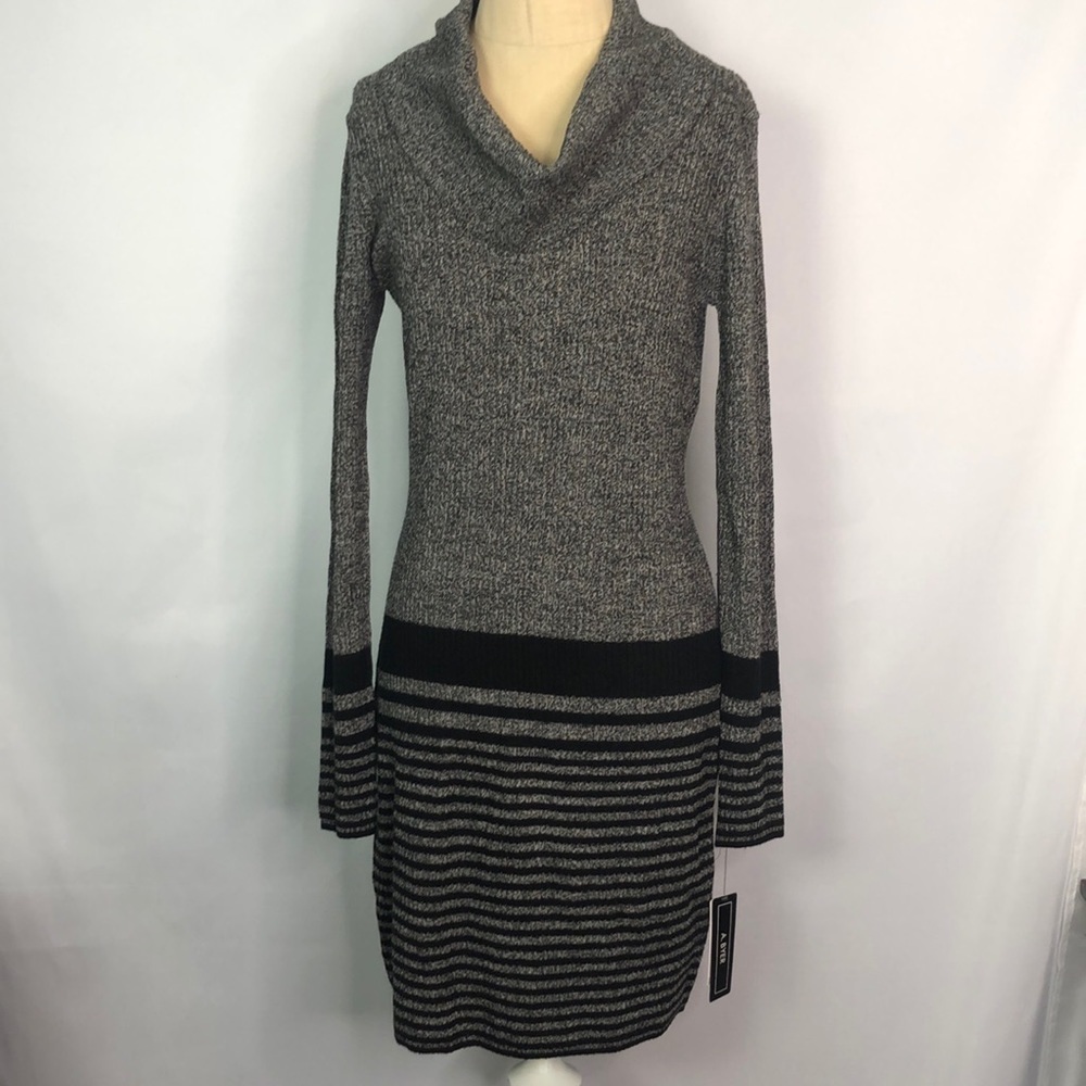 A. Byer Cowlneck Gray/Black Stripe Sweater Dress Size L